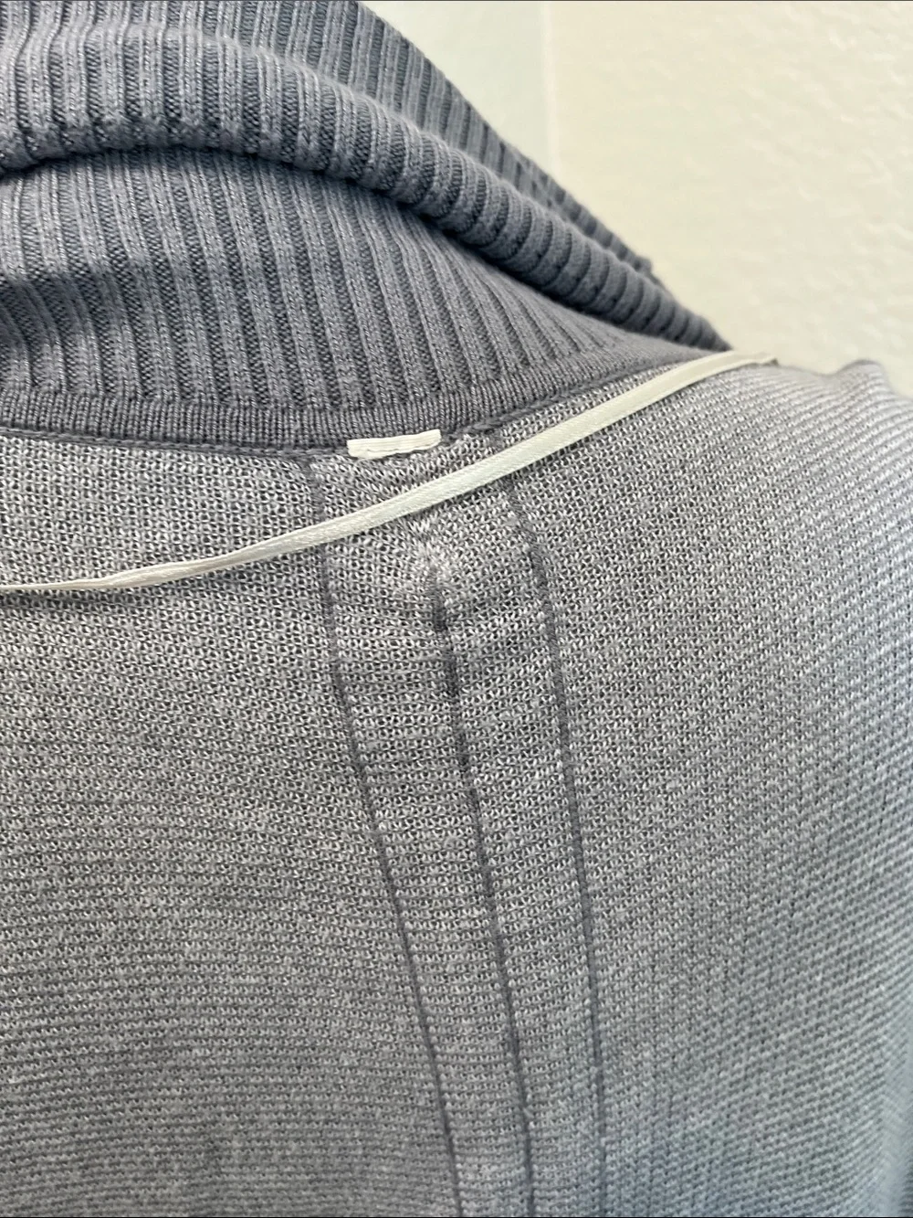 Gray Open-Front Ribbed Shawl Collar Sweater